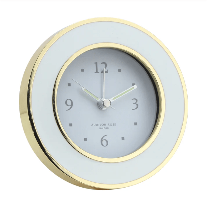 White and Gold Silent Alarm Clock - Addison Ross - Gaines Jewelers
