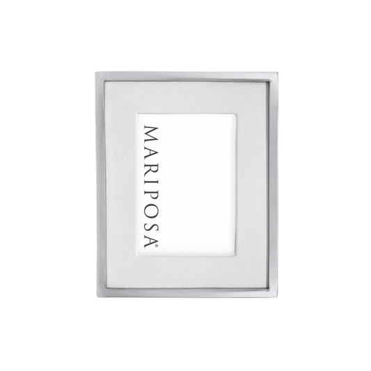 White Leather with Metal Border 5x7 Picture Frame - Mariposa - Gaines Jewelers