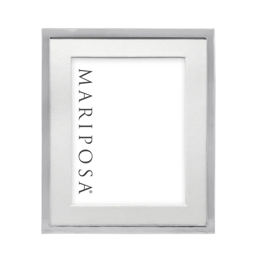 White Leather with Metal Border 8x10 Picture Frame - Mariposa - Gaines Jewelers