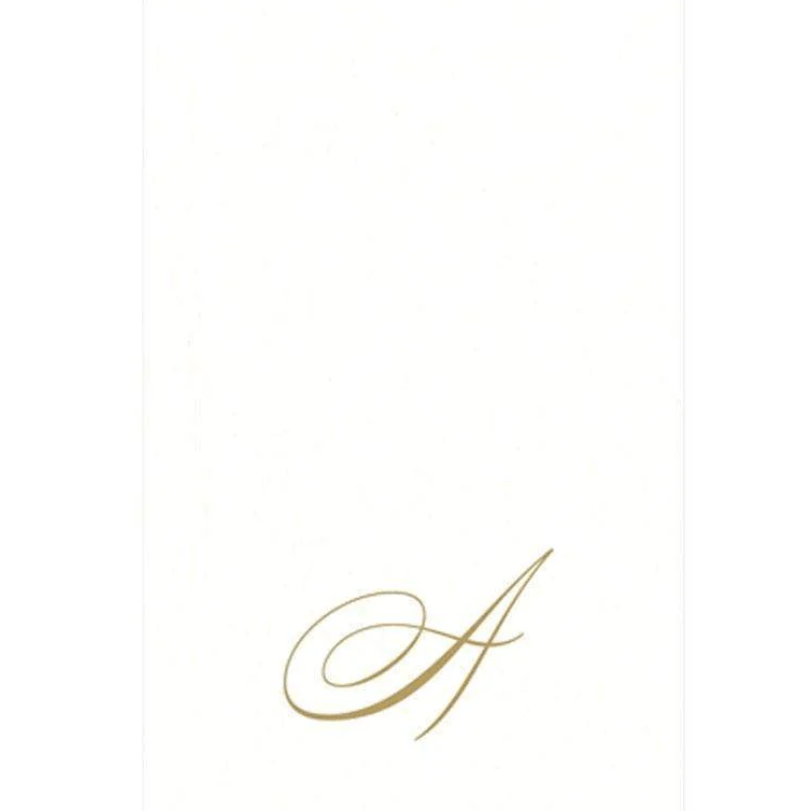 White Pearl & Gold Paper Linen Single Initial Boxed Guest Towel Napkins - A - Caspari - Gaines Jewelers