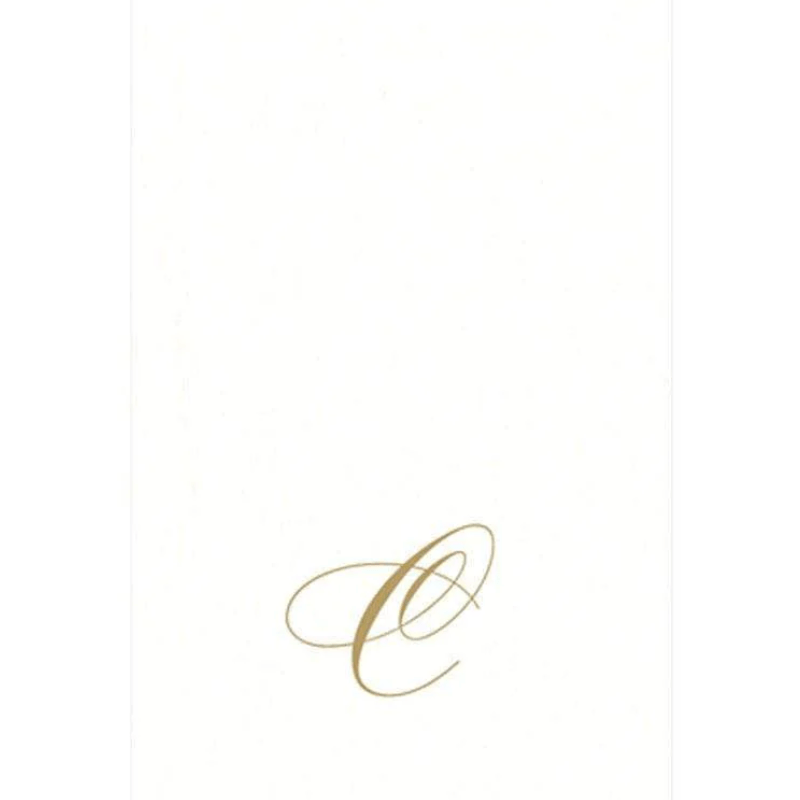 White Pearl & Gold Paper Linen Single Initial Boxed Guest Towel Napkins - C - Caspari - Gaines Jewelers