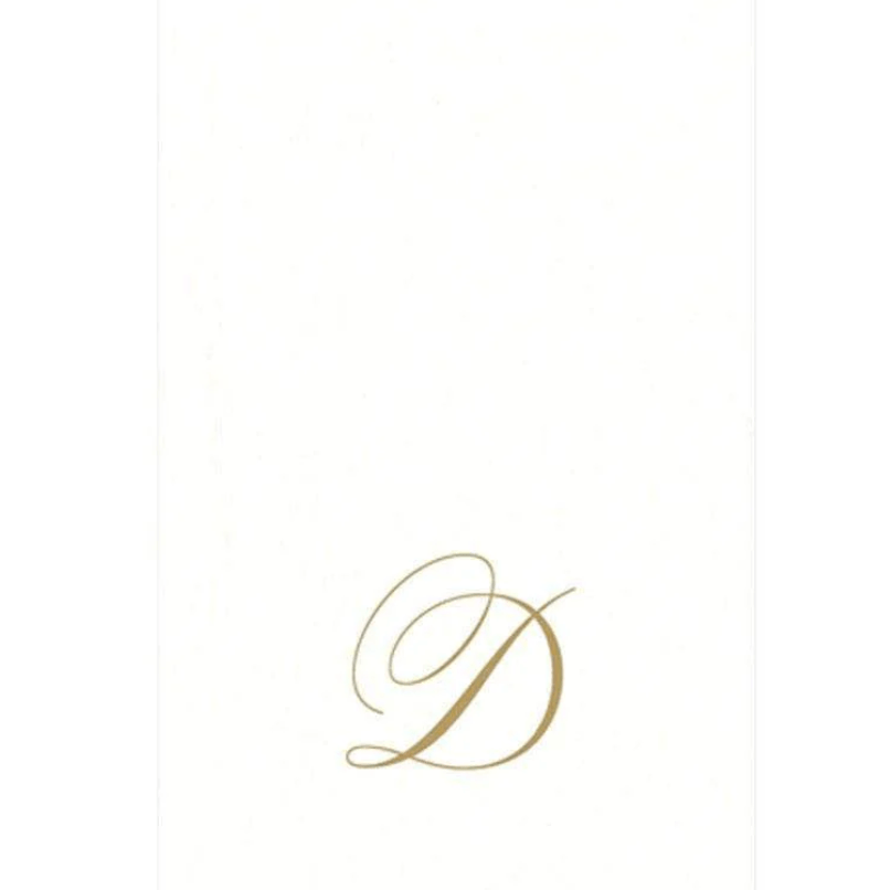 White Pearl & Gold Paper Linen Single Initial Boxed Guest Towel Napkins - D - Caspari - Gaines Jewelers