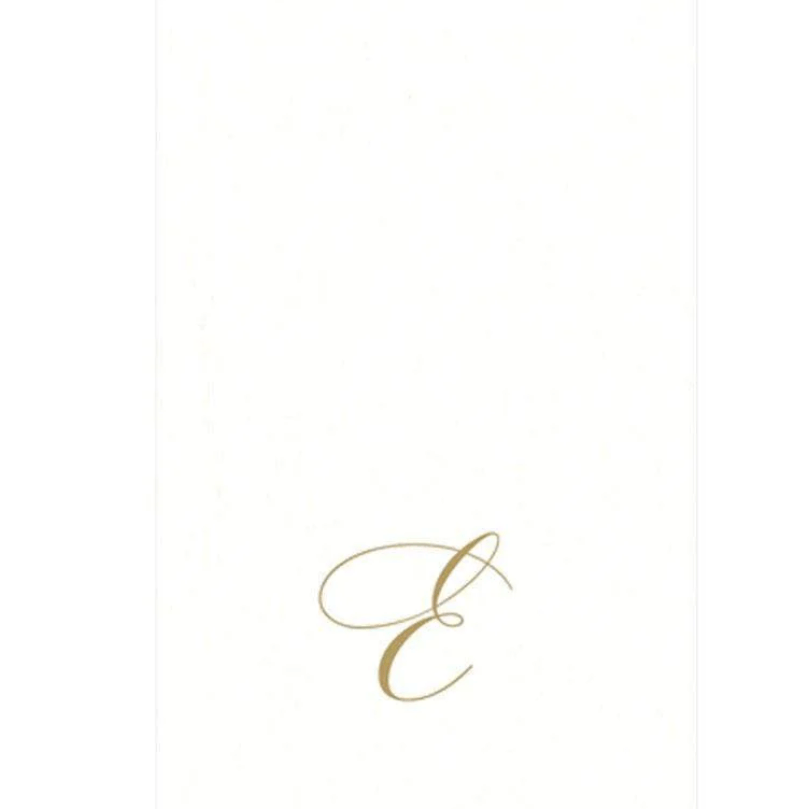 White Pearl & Gold Paper Linen Single Initial Boxed Guest Towel Napkins - E - Caspari - Gaines Jewelers