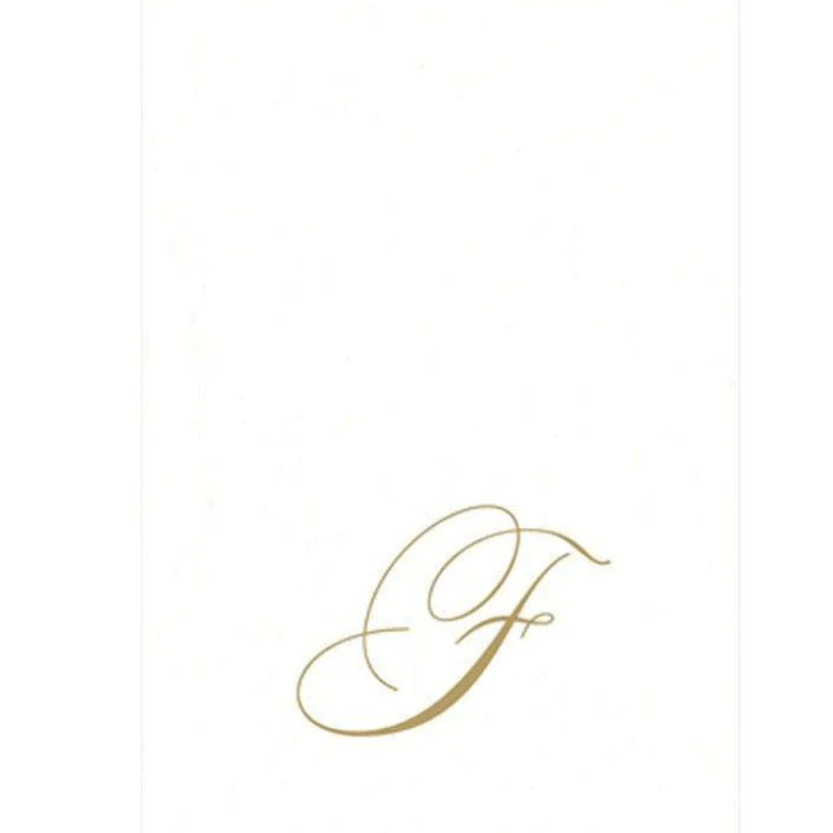 White Pearl & Gold Paper Linen Single Initial Boxed Guest Towel Napkins - F - Caspari - Gaines Jewelers