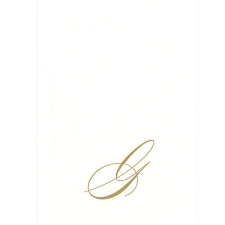 White Pearl & Gold Paper Linen Single Initial Boxed Guest Towel Napkins - G - Caspari - Gaines Jewelers