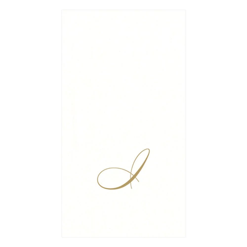White Pearl & Gold Paper Linen Single Initial Boxed Guest Towel Napkins - I - Caspari - Gaines Jewelers