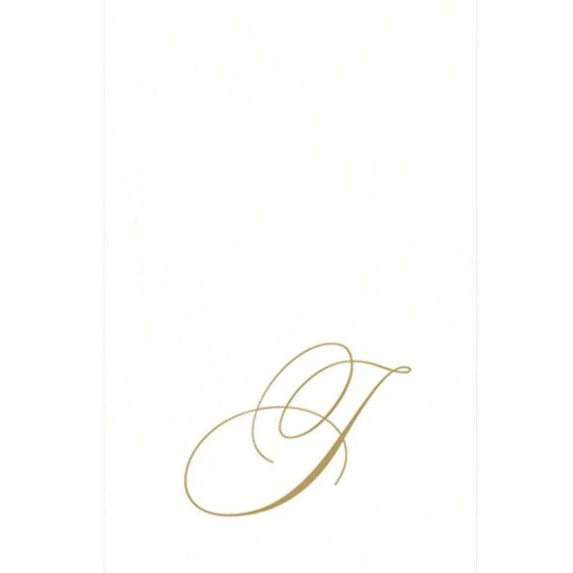 White Pearl & Gold Paper Linen Single Initial Boxed Guest Towel Napkins - J - Caspari - Gaines Jewelers