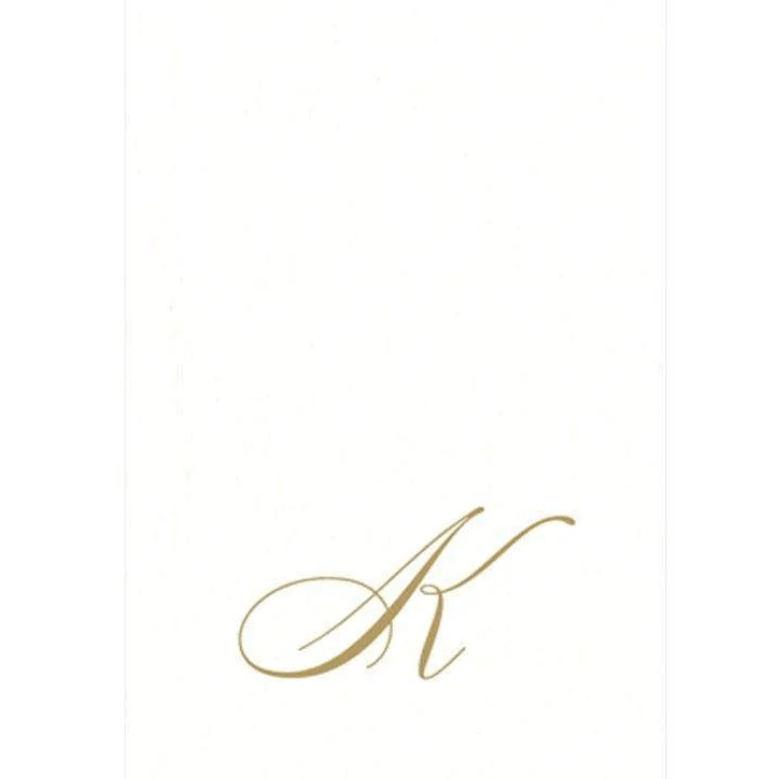 White Pearl & Gold Paper Linen Single Initial Boxed Guest Towel Napkins - K - Caspari - Gaines Jewelers