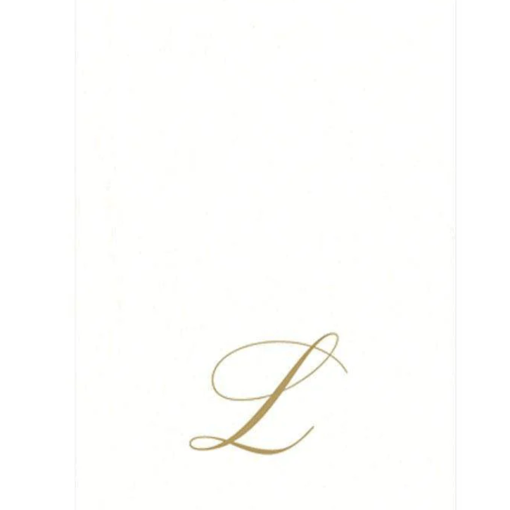 White Pearl & Gold Paper Linen Single Initial Boxed Guest Towel Napkins - L - Caspari - Gaines Jewelers