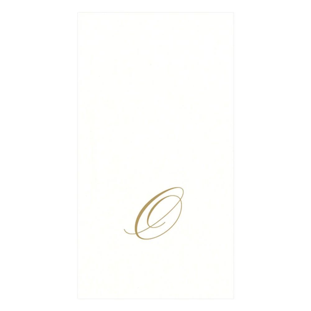 White Pearl & Gold Paper Linen Single Initial Boxed Guest Towel Napkins - O - Caspari - Gaines Jewelers