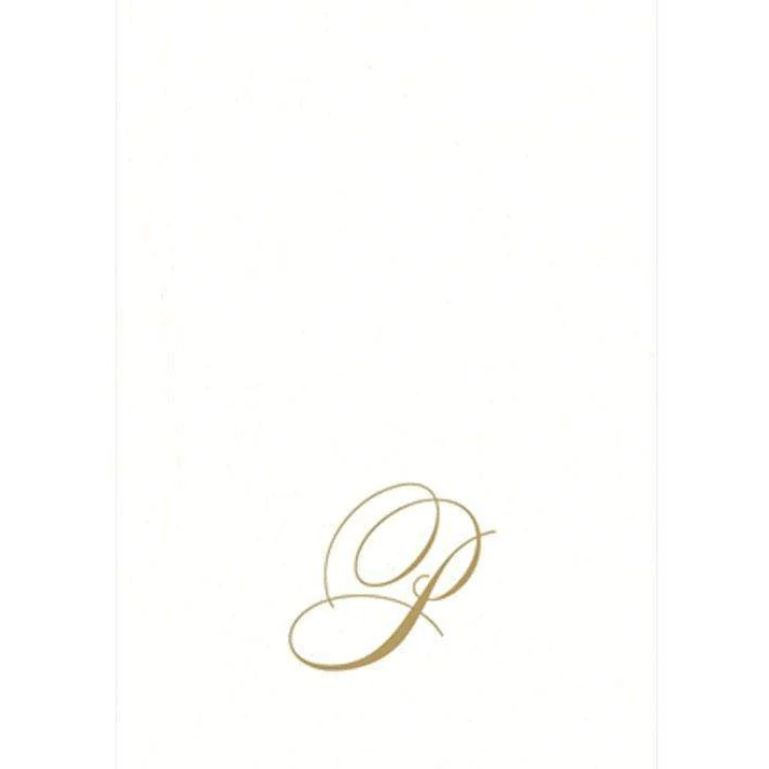 White Pearl & Gold Paper Linen Single Initial Boxed Guest Towel Napkins - P - Caspari - Gaines Jewelers