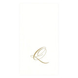 White Pearl & Gold Paper Linen Single Initial Boxed Guest Towel Napkins - Q - Caspari - Gaines Jewelers