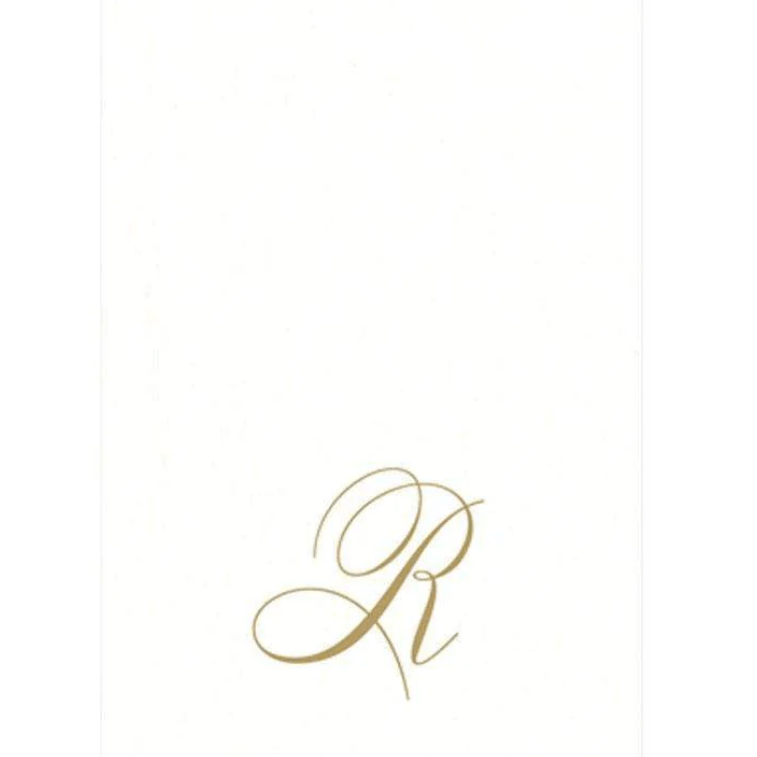 White Pearl & Gold Paper Linen Single Initial Boxed Guest Towel Napkins - R - Caspari - Gaines Jewelers