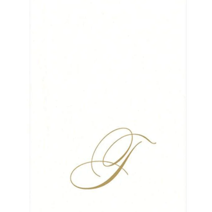White Pearl & Gold Paper Linen Single Initial Boxed Guest Towel Napkins - T - Caspari - Gaines Jewelers
