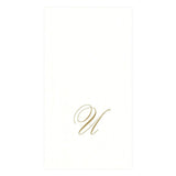 White Pearl & Gold Paper Linen Single Initial Boxed Guest Towel Napkins - U - Caspari - Gaines Jewelers