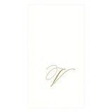 White Pearl & Gold Paper Linen Single Initial Boxed Guest Towel Napkins - V - Caspari - Gaines Jewelers