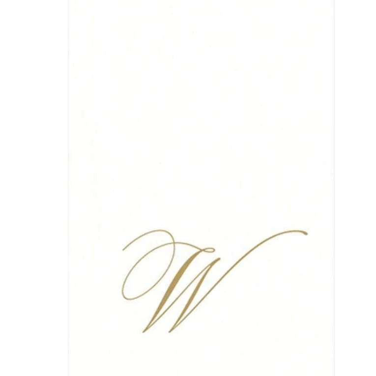 White Pearl & Gold Paper Linen Single Initial Boxed Guest Towel Napkins - W - Caspari - Gaines Jewelers