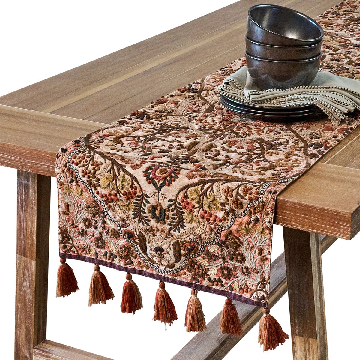 Willa Embroidered 18" x 90" Table Runner - Amber - Juliska - Gaines Jewelers