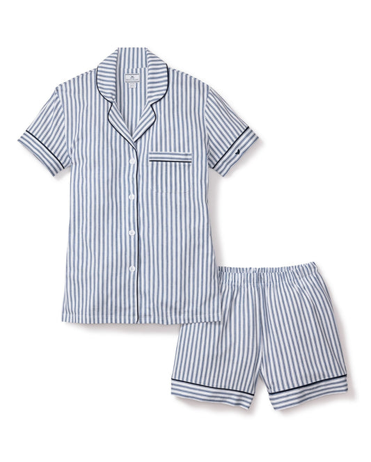 Women's Pima Pajama Short Set in Navy French Ticking - Petite Plume - Gaines Jewelers