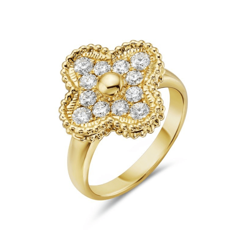 Yellow Gold Clover Ring with Diamonds - Bassali - Gaines Jewelers