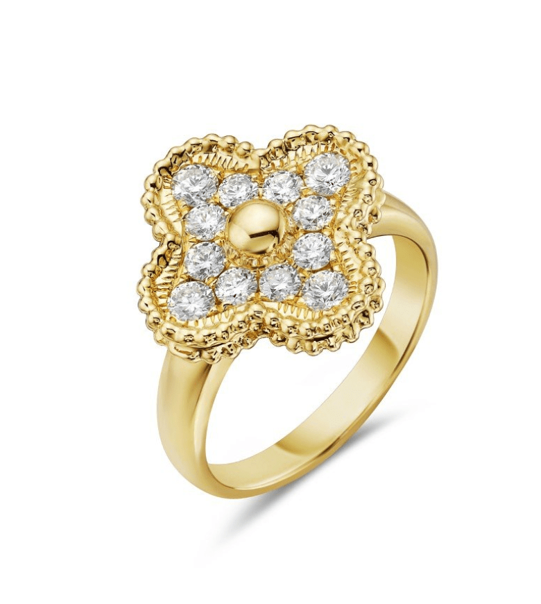 Yellow Gold Clover Ring with Diamonds - Bassali - Gaines Jewelers
