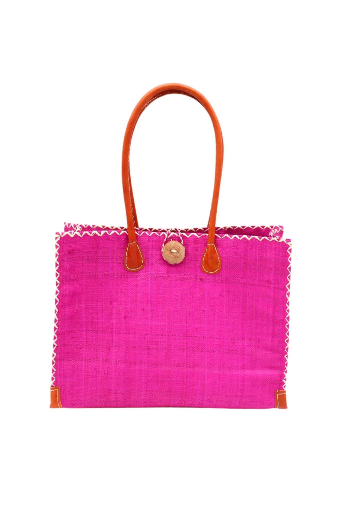 Zafran Solid Straw Beach Bag Fuchsia / Large - Shebobo - Gaines Jewelers