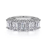 14K White Gold Emerald Cut Diamond Halo Station Anniversary Band. - Gaines Jewelers
