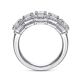 14K White Gold Emerald Cut Diamond Halo Station Anniversary Band. - Gaines Jewelers