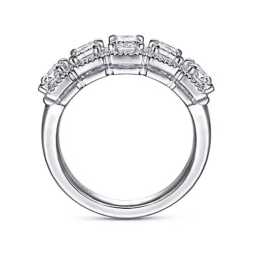 14K White Gold Emerald Cut Diamond Halo Station Anniversary Band. - Gaines Jewelers