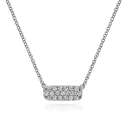 14K White Gold Pavé Diamond Bar Necklace tw=.18ct - Gaines Jewelers