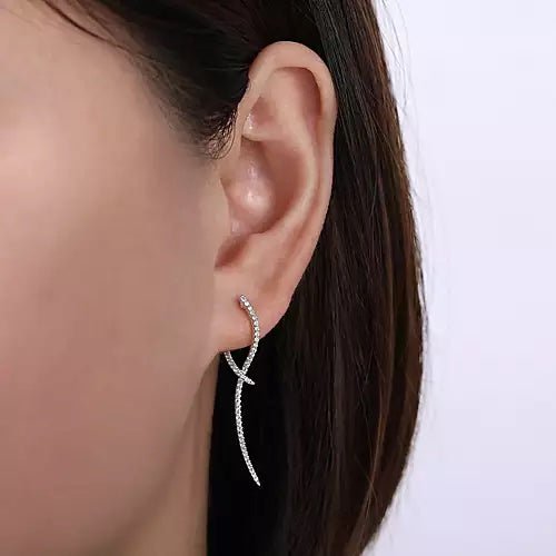 14K White Gold Sculptural Diamond Drop Earrings - Gaines Jewelers