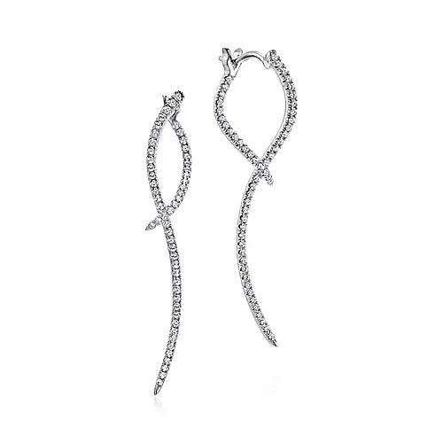 14K White Gold Sculptural Diamond Drop Earrings - Gaines Jewelers
