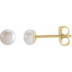 14K Yellow 3 mm Cultured White Freshwater Pearl Earrings - Gaines Jewelers