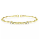 14K Yellow Gold Bead Cuff Bracelet with Bezel Set Diamond Stations - Gaines Jewelers