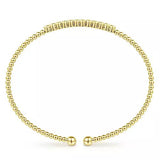 14K Yellow Gold Bead Cuff Bracelet with Bezel Set Diamond Stations - Gaines Jewelers