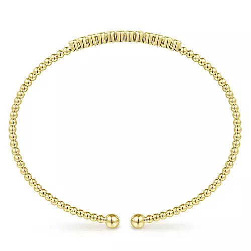 14K Yellow Gold Bead Cuff Bracelet with Bezel Set Diamond Stations - Gaines Jewelers