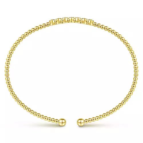 14K Yellow Gold Bead Cuff Bracelet with Cluster Diamond Stations - Gaines Jewelers