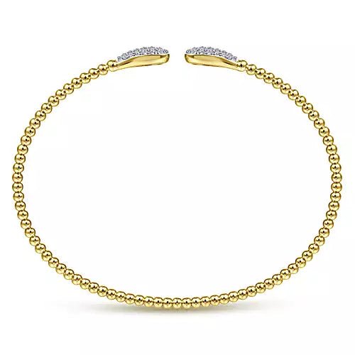 14K Yellow Gold Bead Cuff Bracelet with Diamond Pavé Teardrops - Gaines Jewelers