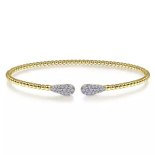14K Yellow Gold Bead Cuff Bracelet with Diamond Pavé Teardrops - Gaines Jewelers