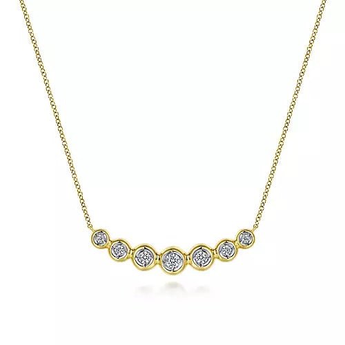 14K Yellow Gold Curved Bezel Set Diamond Bar Necklace - Gaines Jewelers