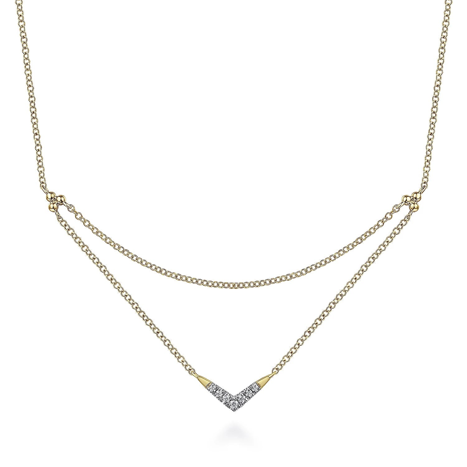 14K Yellow Gold Diamond Chevron Necklace - Gaines Jewelers