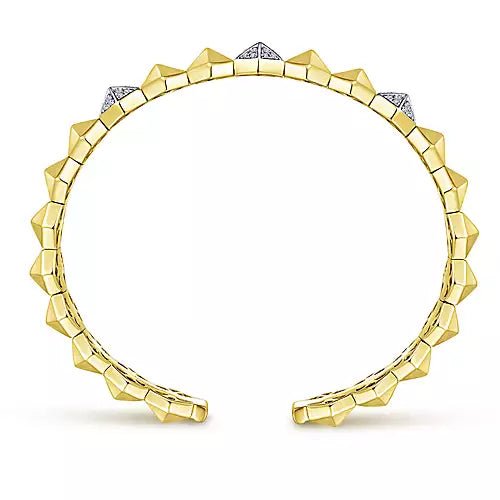 14K Yellow Gold Hexagonal Pyramid Diamond Pavé Split Bangle - Gaines Jewelers