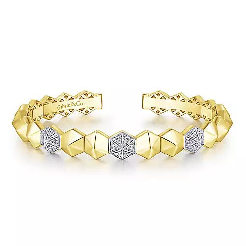 14K Yellow Gold Hexagonal Pyramid Diamond Pavé Split Bangle - Gaines Jewelers