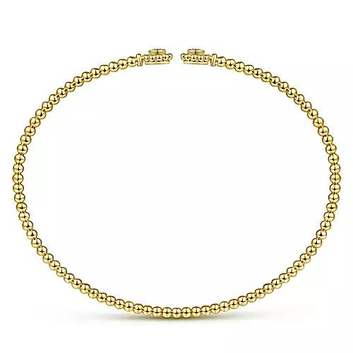 14K Yellow Gold Split Cuff Bracelet with Diamond Flower Caps - Gaines Jewelers