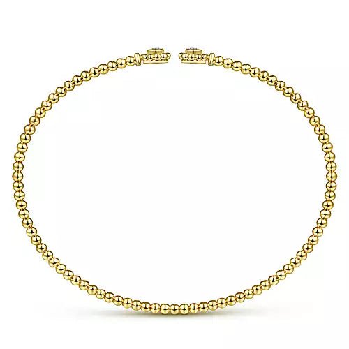 14K Yellow Gold Split Cuff Bracelet with Diamond Flower Caps - Gaines Jewelers