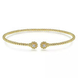 14K Yellow Gold Split Cuff Bracelet with Diamond Flower Caps - Gaines Jewelers