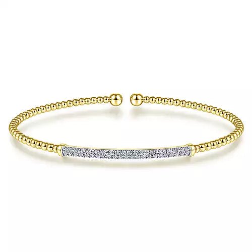 14K Yellow Gold Split Cuff Bracelet with Diamond Pavé Bar - Gaines Jewelers