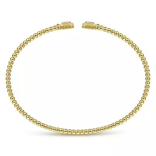 14K Yellow Gold Split Cuff Bracelet with Diamond Pavé Hexagon Caps - Gaines Jewelers