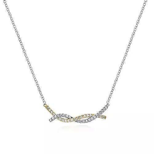 14K Yellow-White Gold Twisted Diamond Bar Necklace - Gaines Jewelers