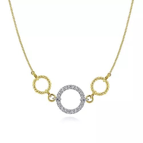 14K Yellow-White Gold Twisted Rope and Pavé Diamond Circle Necklace - Gaines Jewelers